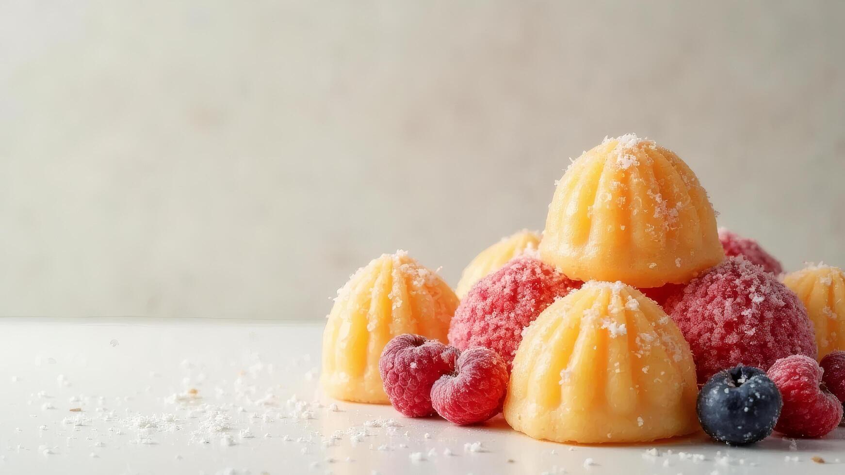 Frozen Fruit Treats with Raspberry and Blueberry Topping photo