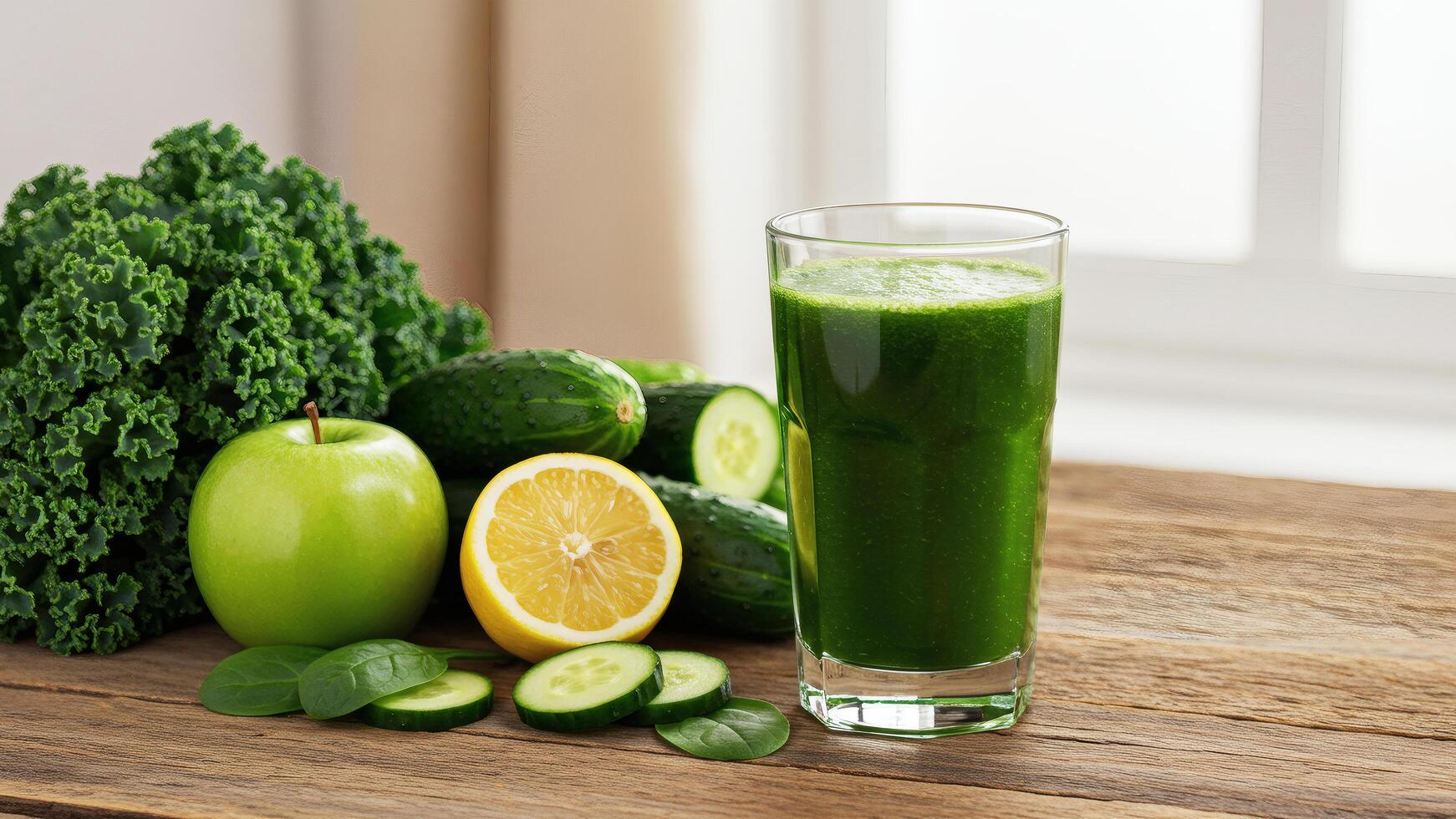 Delicious Green Smoothie with Fresh Fruits and Vegetables photo