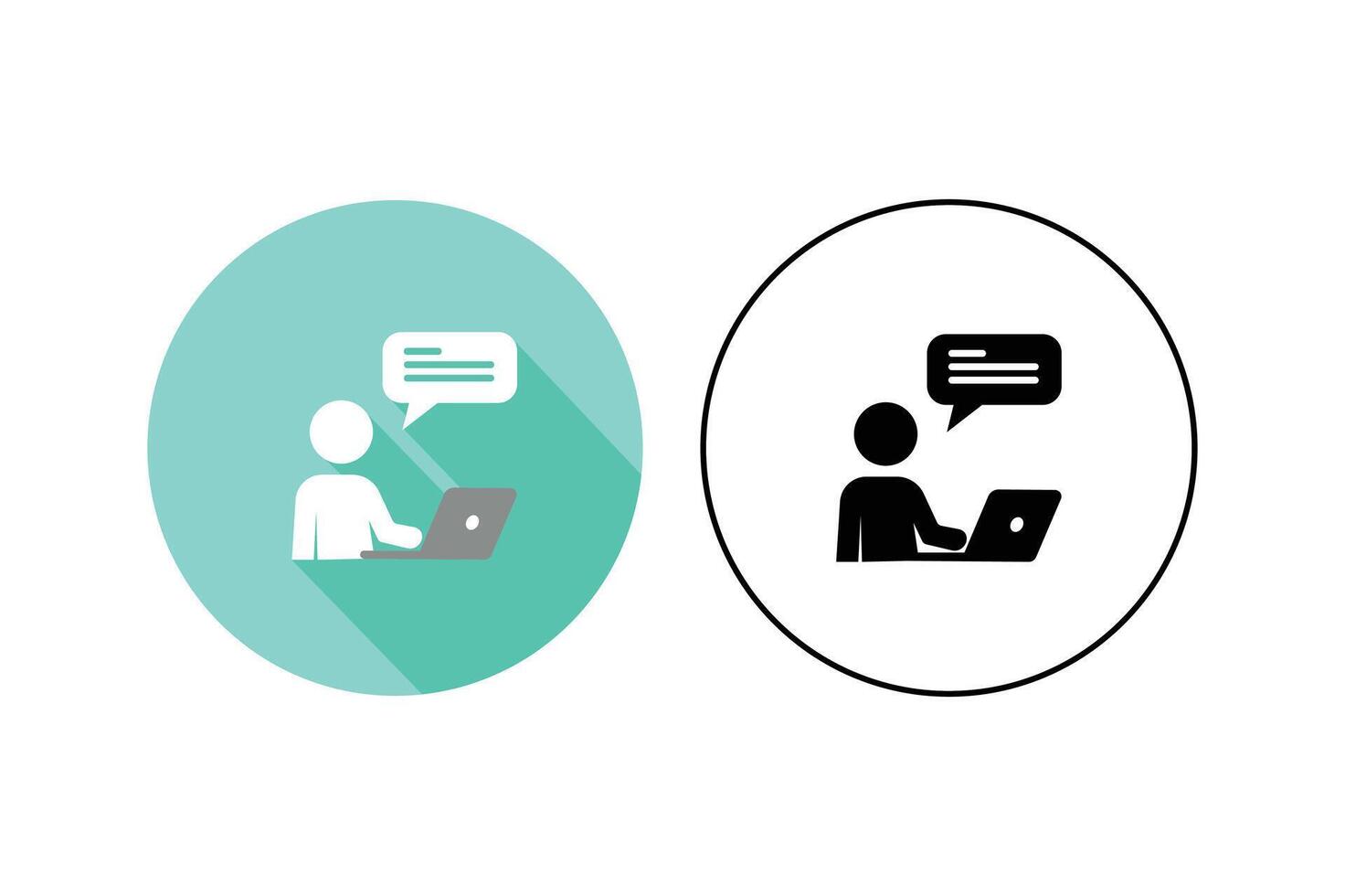 Virtual Office Icons with Male and Laptop, virtual meeting icon, digital communication icon, remote work concept icon vector