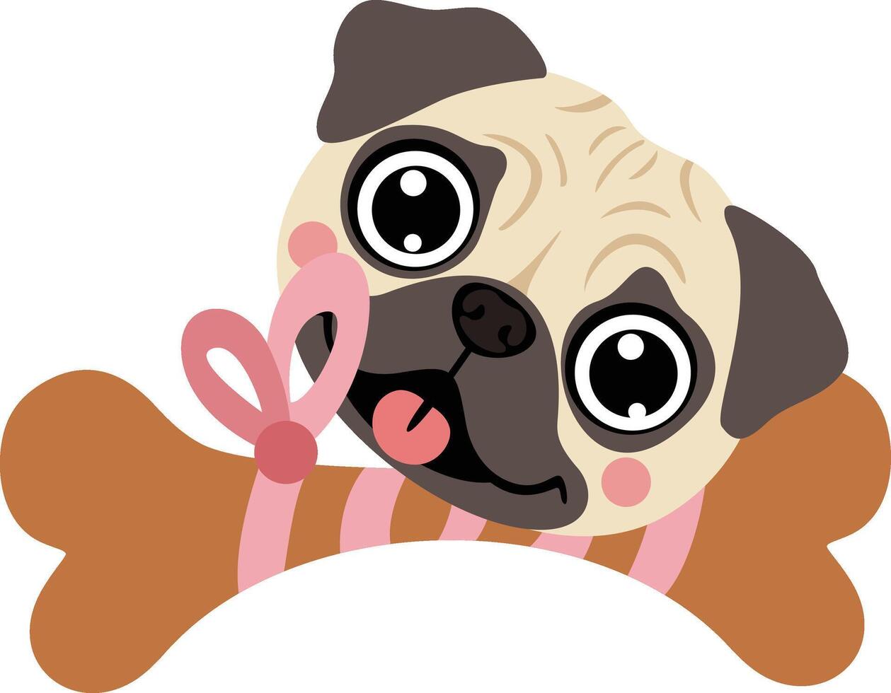 Cute Pug Puppy with a Tied Bone vector
