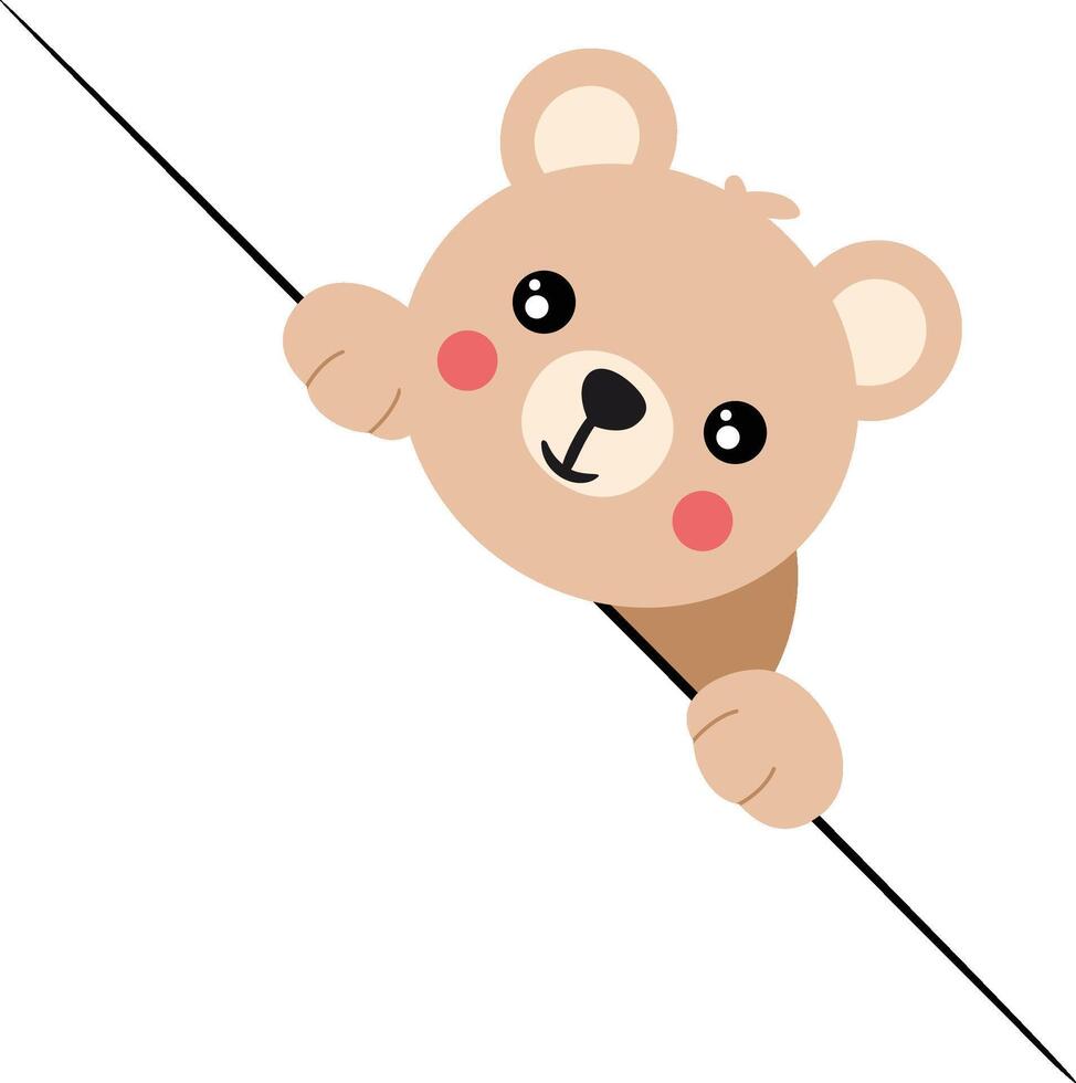 Adorable Bear Peeking Over Diagonal Line vector