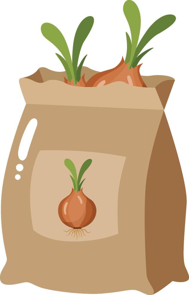 Brown Paper Bag with Sprouting Onion Bulbs vector