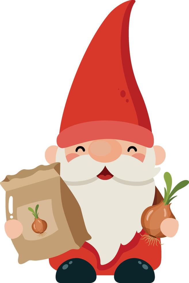 Cute Garden Gnome Holding Onion and Seeds vector