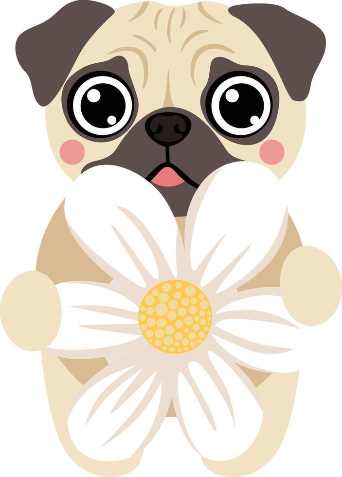 Adorable Pug Puppy with a Daisy Blossom vector