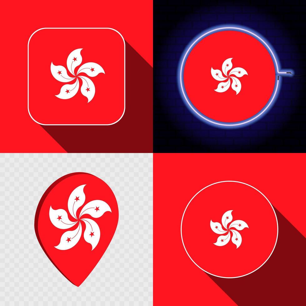 Set of modern icons with the national flag of Hong Kong. vector