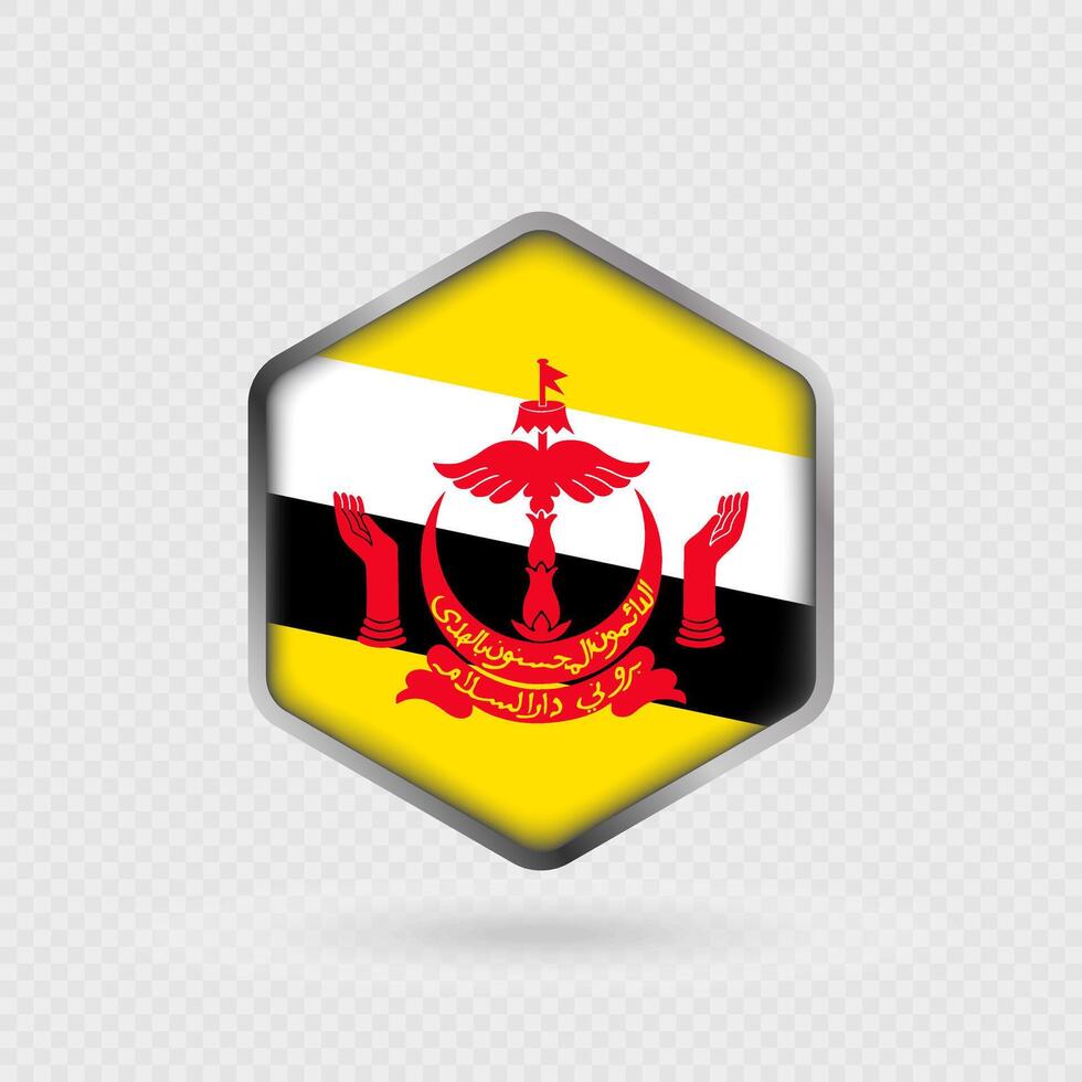 Brunei flag icon in hexagon shape. vector