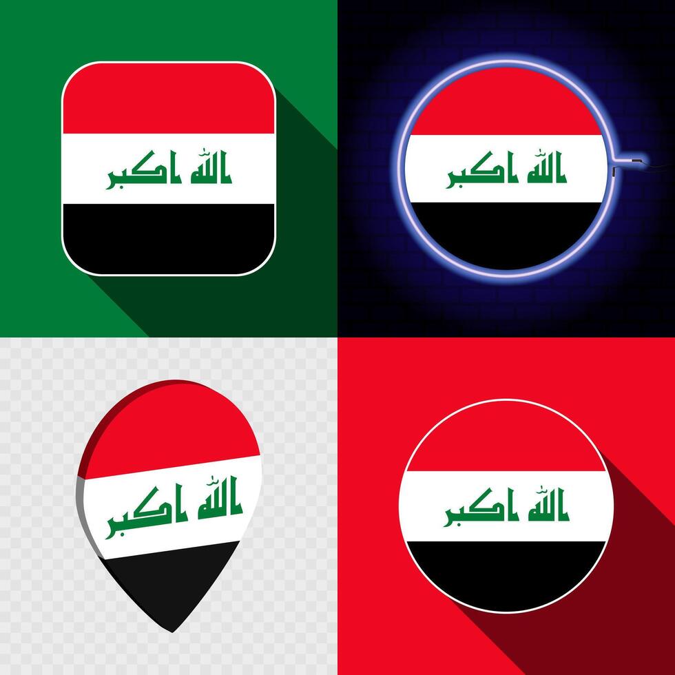 Set of modern icons with the national flag of Iraq. vector