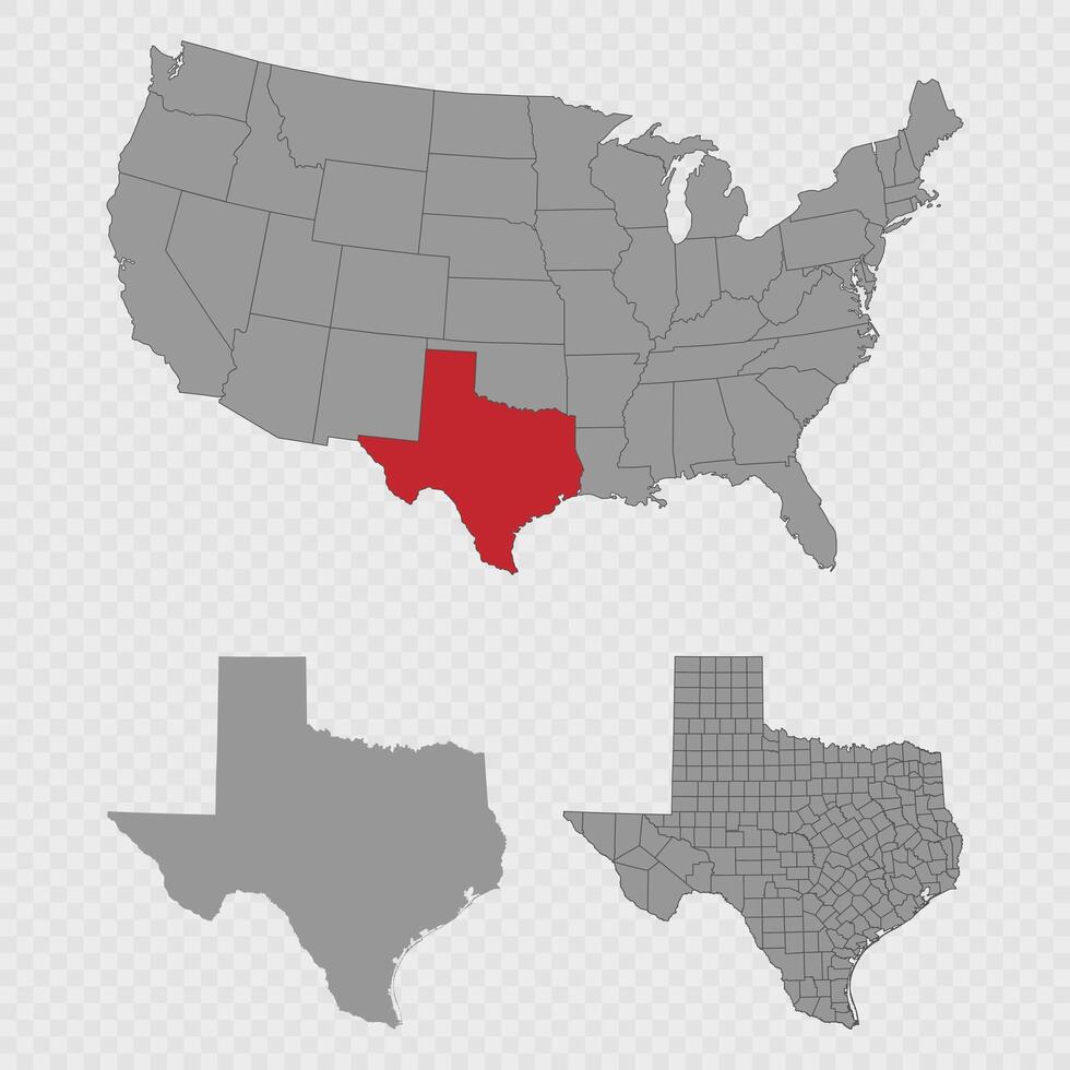 Texas map set with USA location, clean outline, and full county breakdown. vector