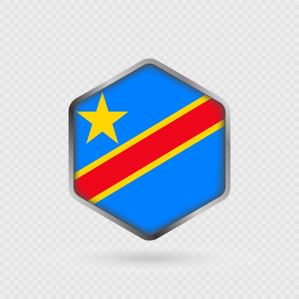 Democratic Republic of the Congo flag icon in hexagon shape. vector