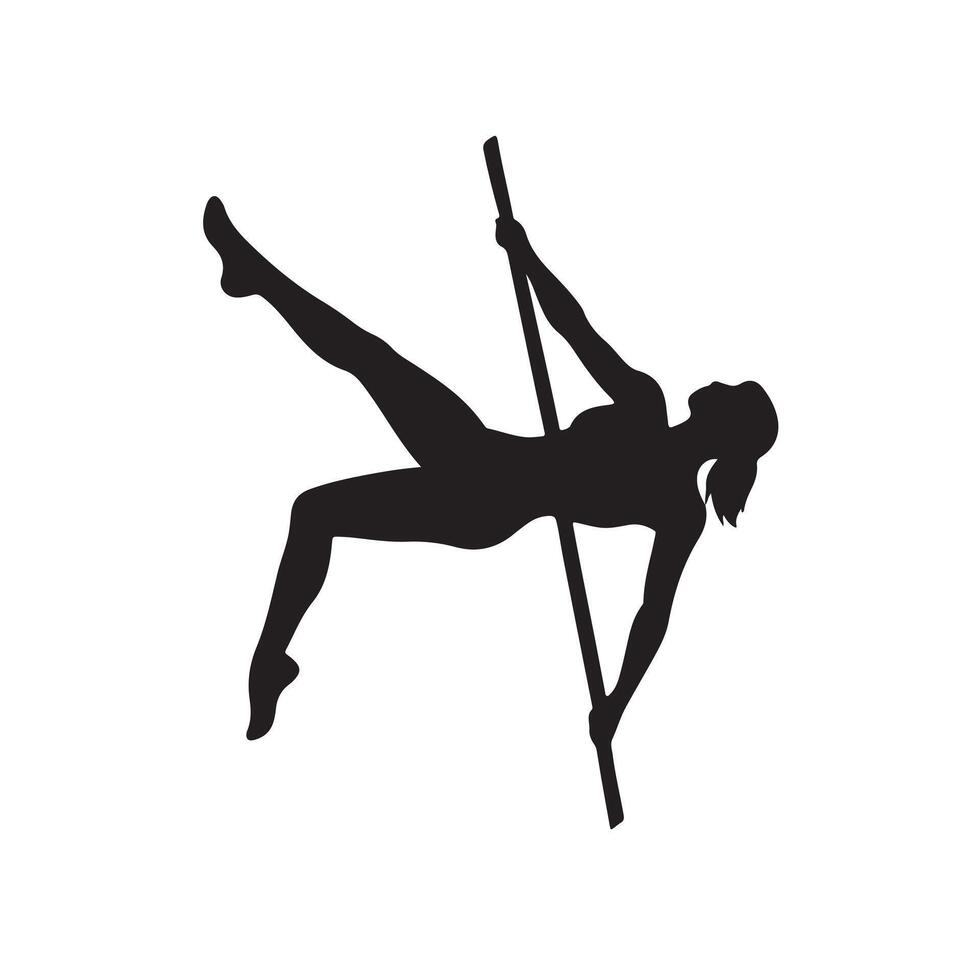 Silhouette of a woman doing pole dance with one leg raised in the air pose vector