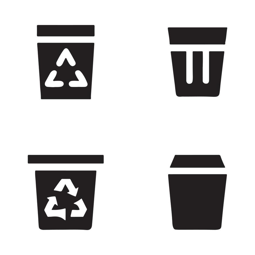 Illustration of four black and white trash can icons in a square format vector