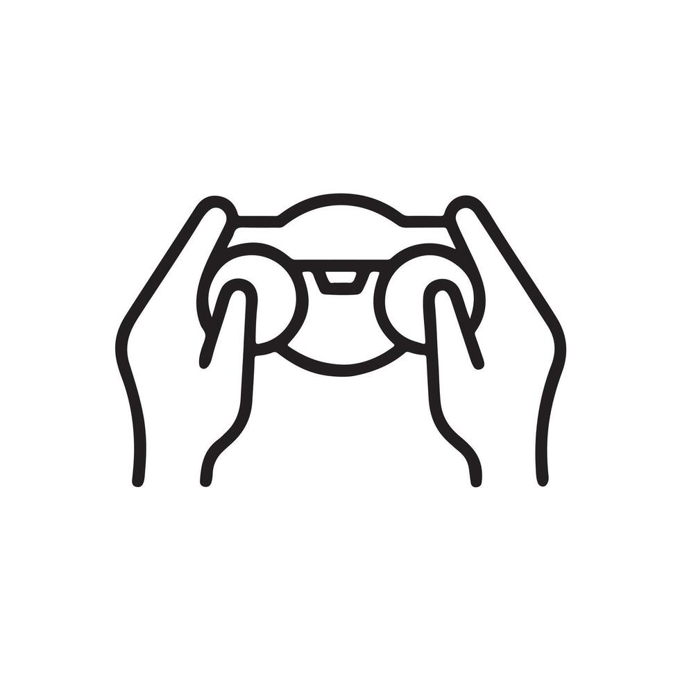 Two hands holding binoculars with fingers visible in a line art drawing vector