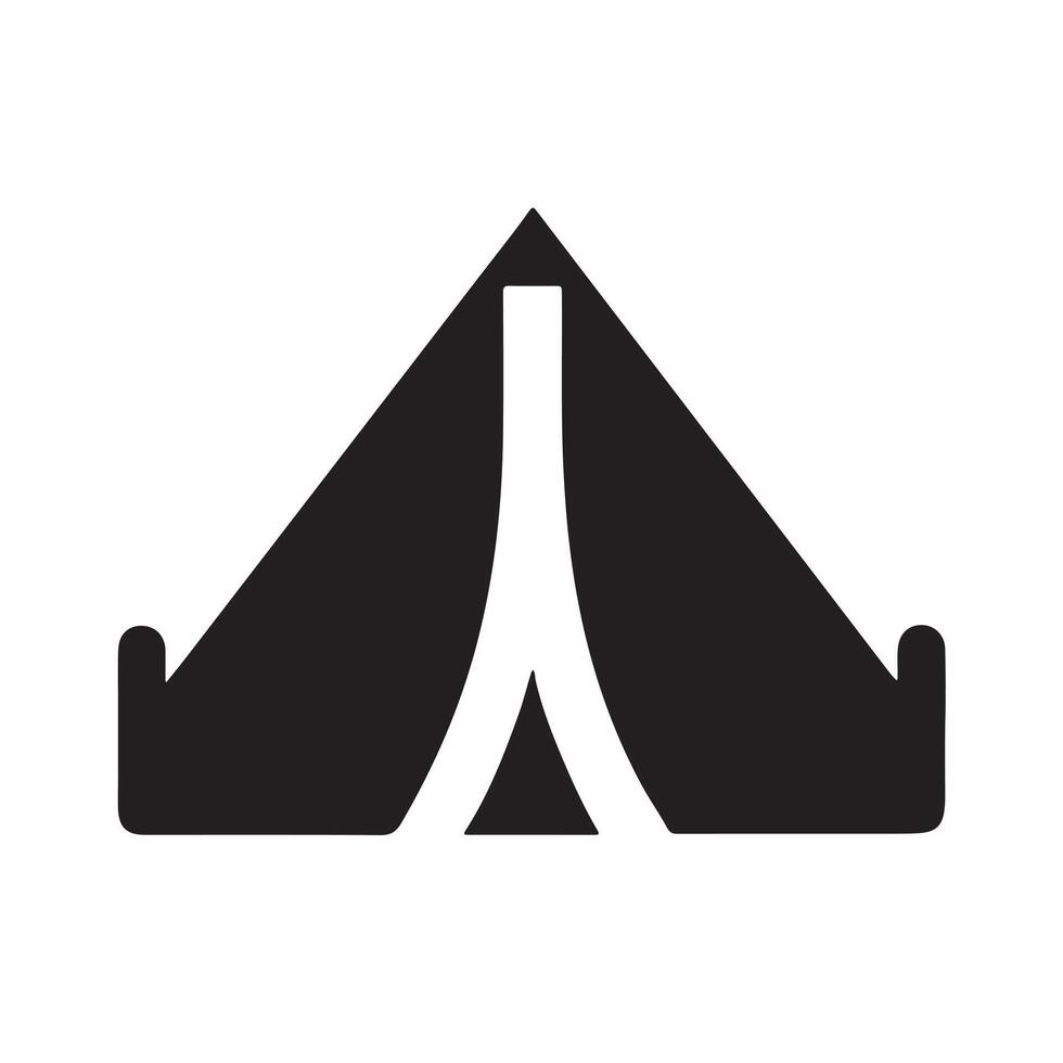A simple black and white graphic of a tent with a triangular opening shape vector