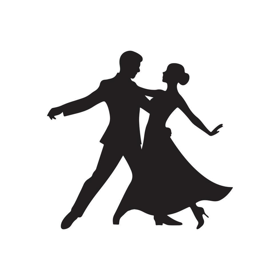 Silhouette of a couple dancing in formal attire on a white background art vector