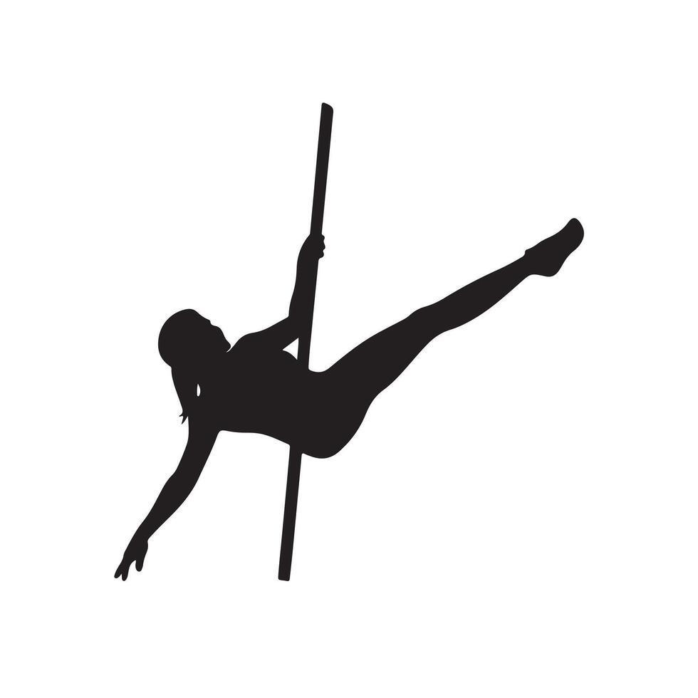 Silhouette of a woman performing a pole dance move on a vertical pole art vector
