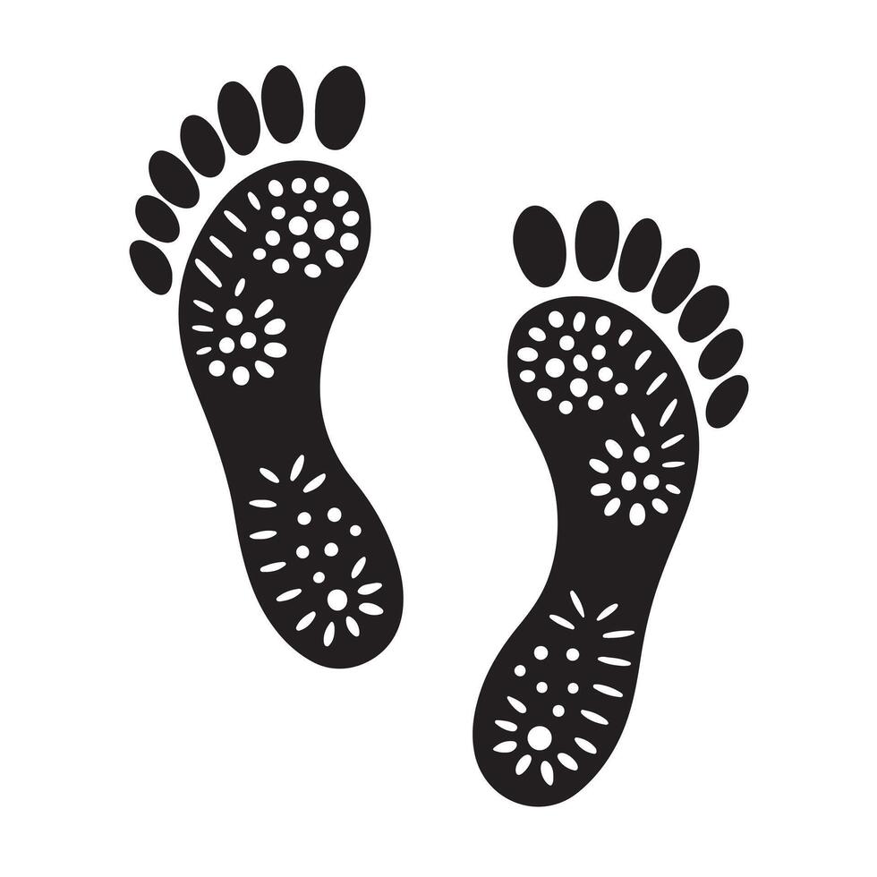 Two black footprints with floral patterns isolated on a white background vector