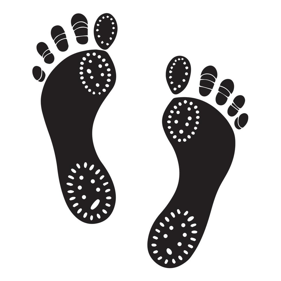 Two black footprints with white circles on a white background illustration vector