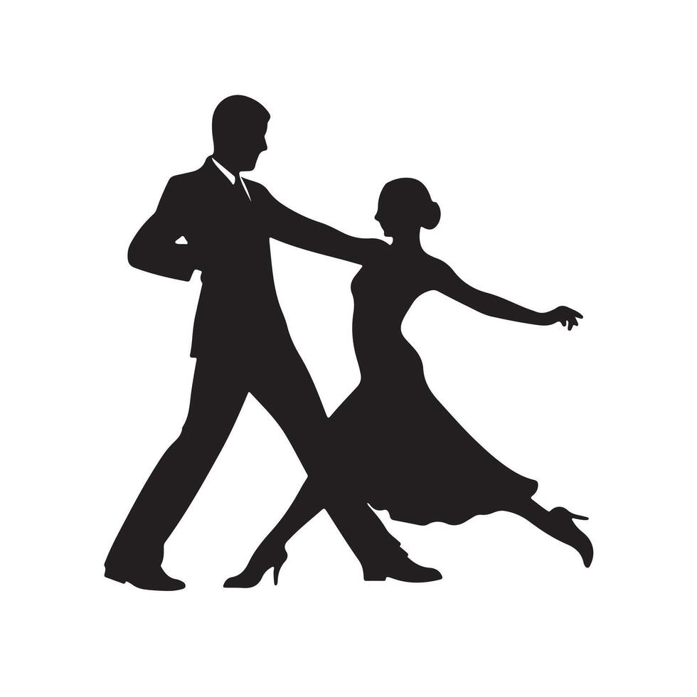 Silhouette of a man and woman performing a tango dance in formal attire vector