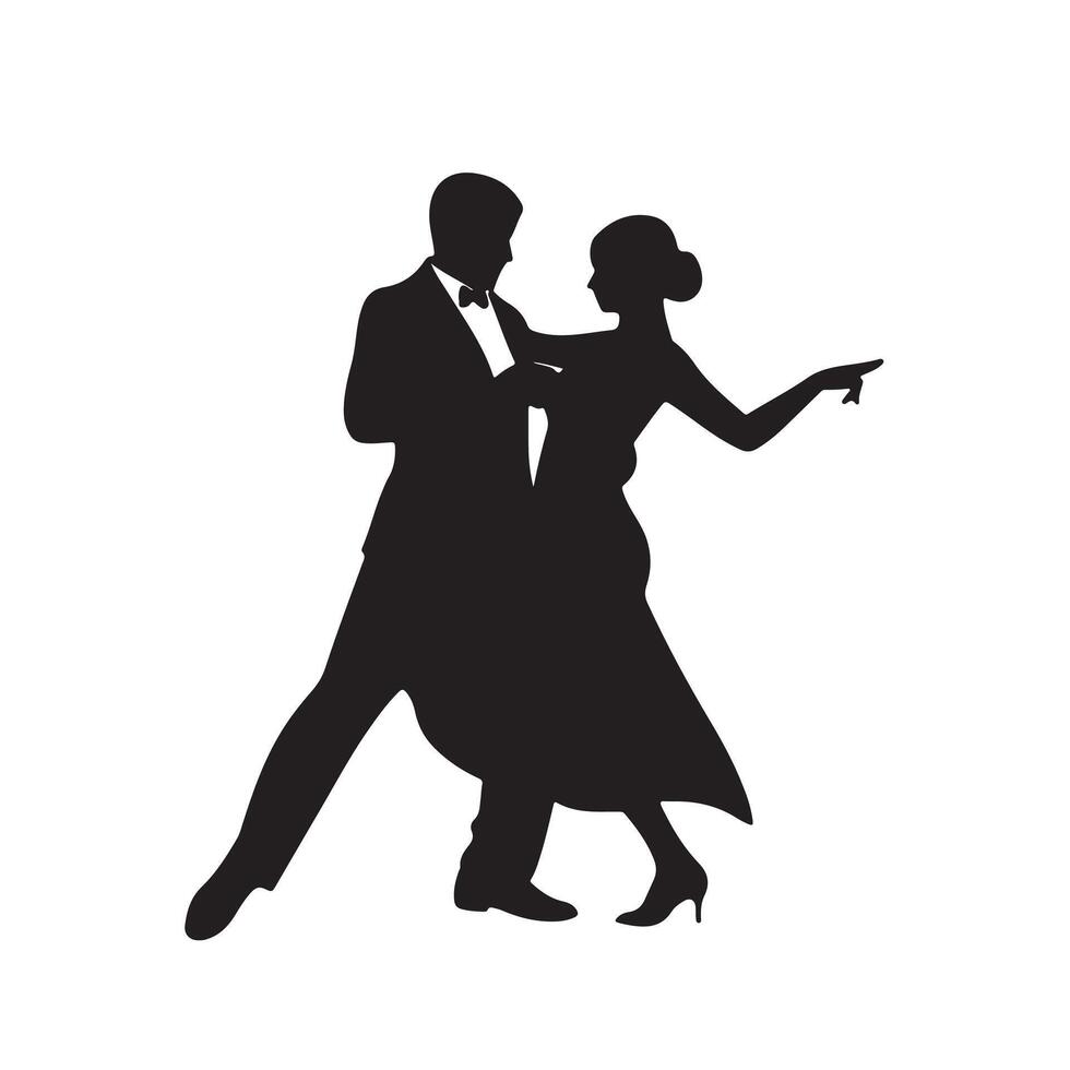 Silhouette of a couple ballroom dancing in formal attire on a white background vector