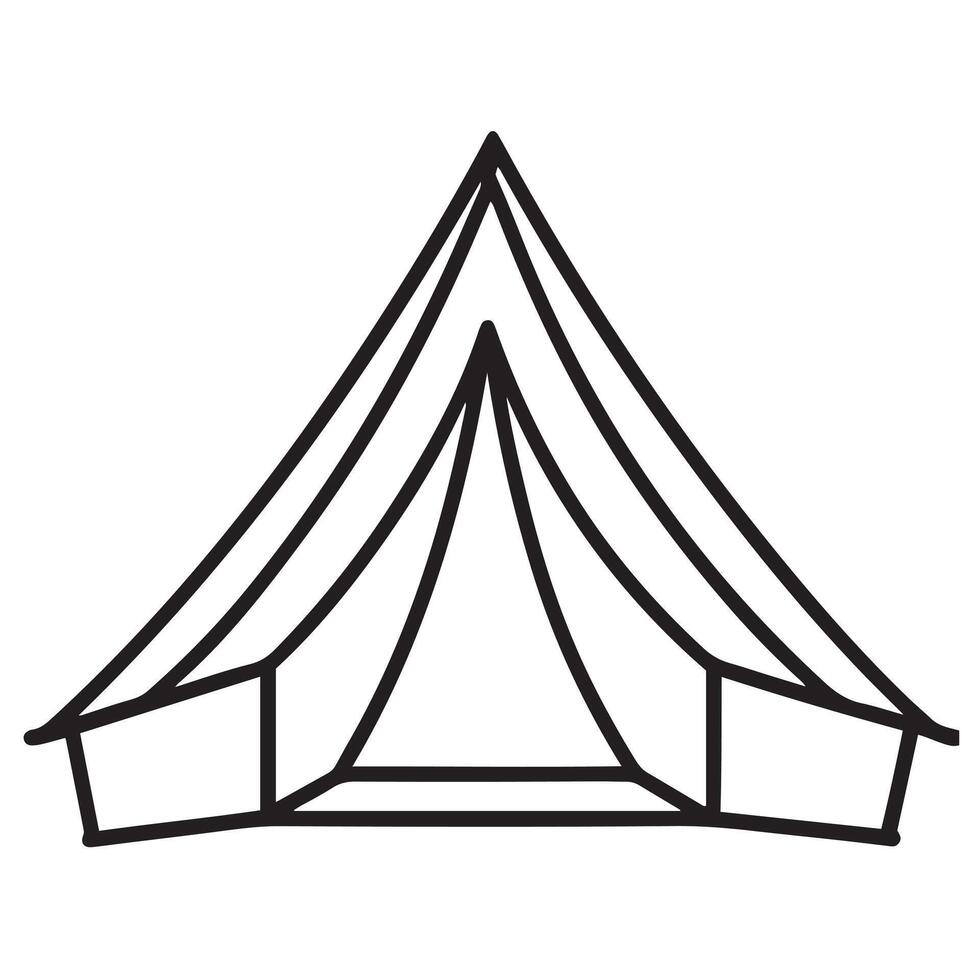 Outline illustration of a camping tent with triangular shape and flaps vector
