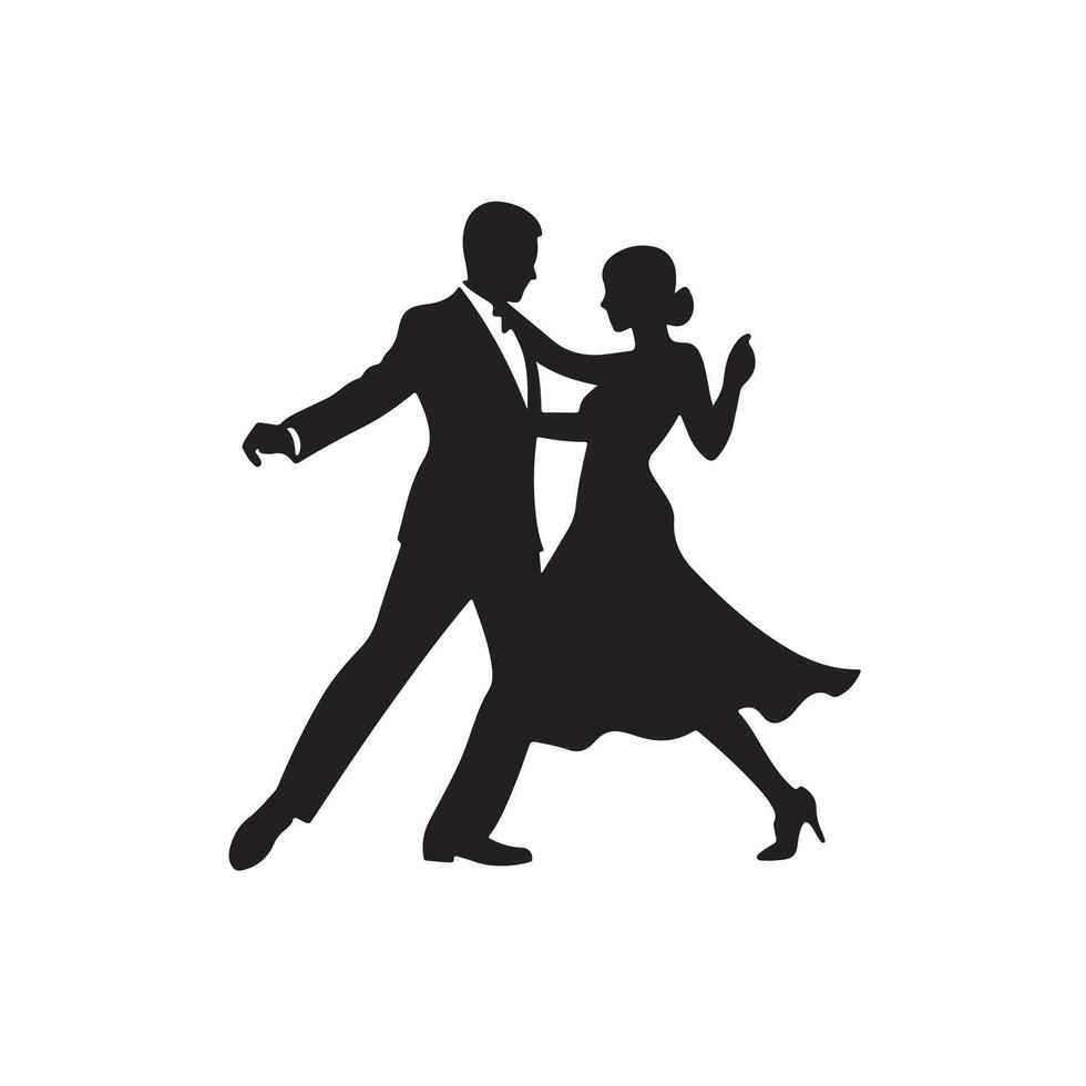 Silhouette of a couple elegantly dancing together in formal attire on white vector