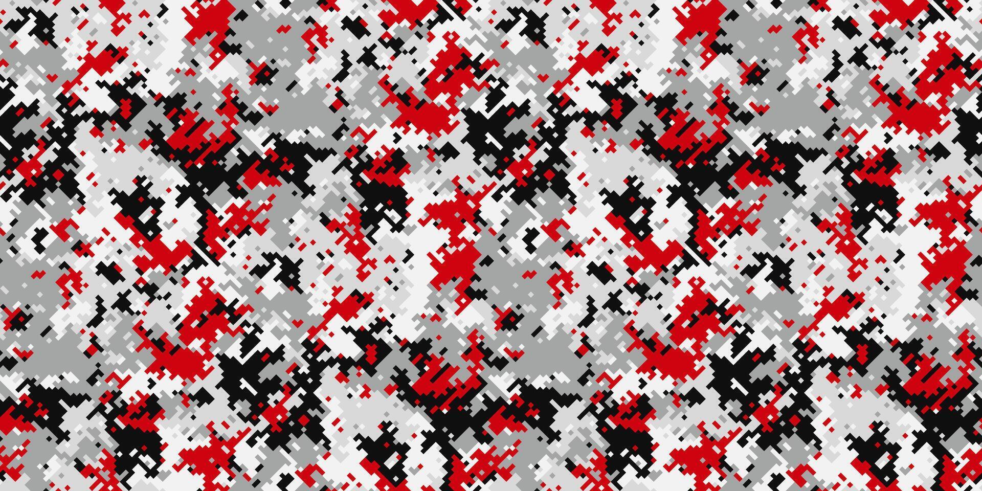 Abstract red, black, and gray digital camouflage pattern. Perfect for backgrounds, textiles, or modern design projects needing a bold, dynamic aesthetic. vector