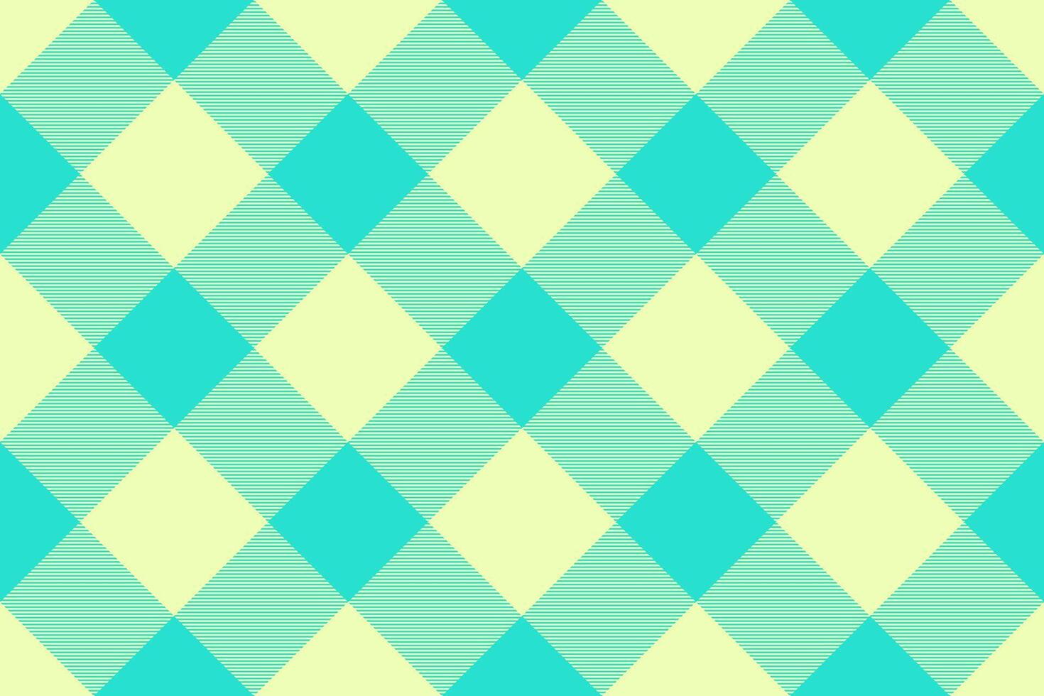 Vibrant teal and pale yellow diagonal plaid pattern. Perfect for backgrounds, textiles, or playful designs. This cheerful, geometric texture evokes feelings of freshness and optimism. vector