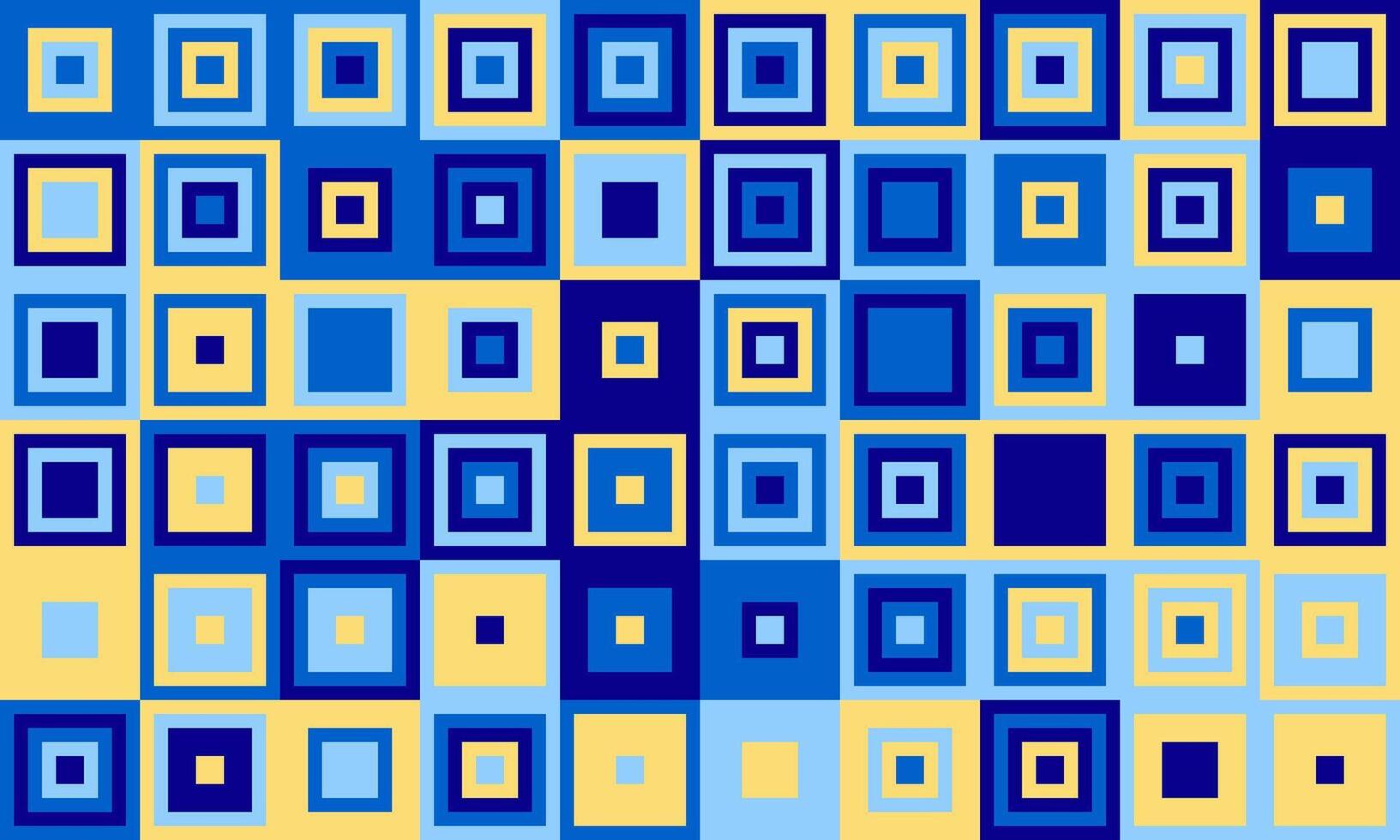 Vibrant abstract geometric pattern featuring nested squares in shades of blue and yellow. Perfect for backgrounds, textiles, or website designs. vector