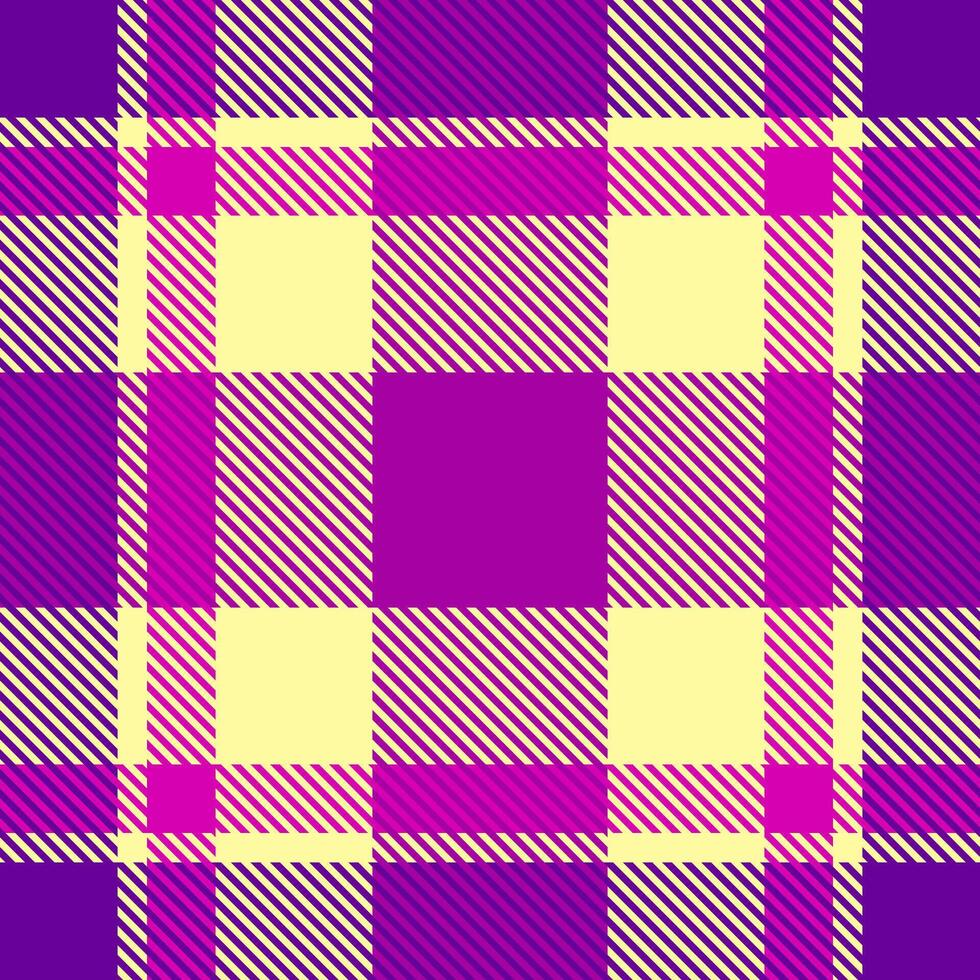 Vibrant purple and pale yellow plaid pattern. A bold, graphic design ideal for textiles, web backgrounds, or fashion projects. vector