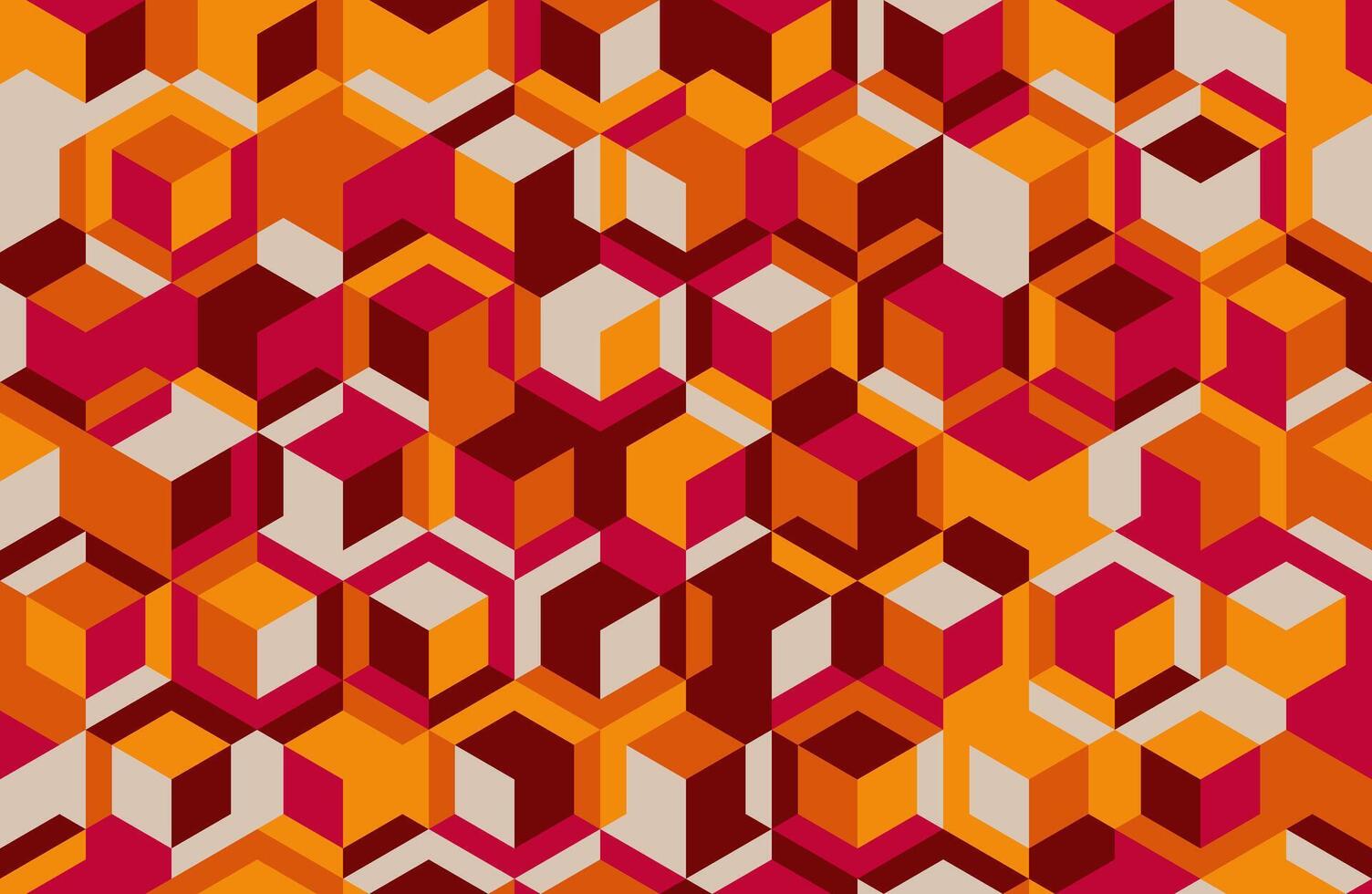 Vibrant geometric pattern of interlocking cubes in warm hues. Ideal for backgrounds, textiles, or modern design projects. This dynamic, abstract image evokes a sense of energy and movement. vector