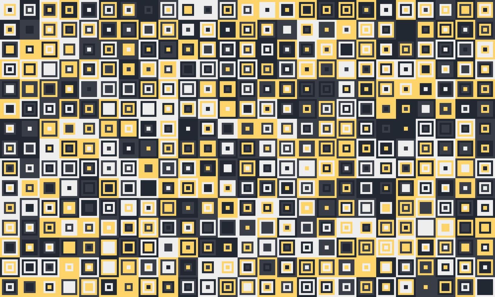 Abstract geometric pattern featuring a vibrant array of small squares in black, white, and gold. Perfect for backgrounds, textiles, or modern design projects. vector