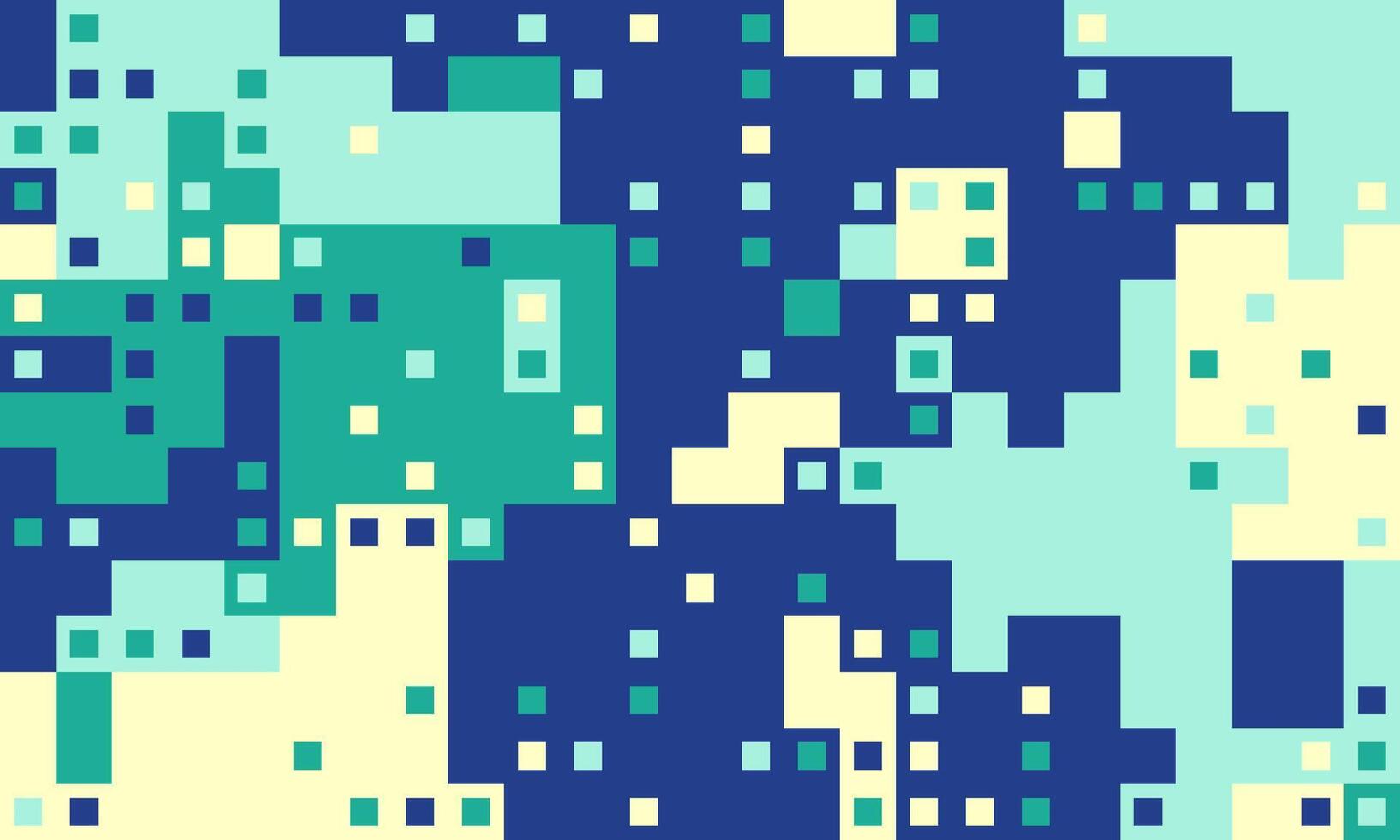 Abstract pixel art background. Vibrant teal, cream, and navy blue squares create a dynamic, modern design perfect for tech, websites, or presentations. vector