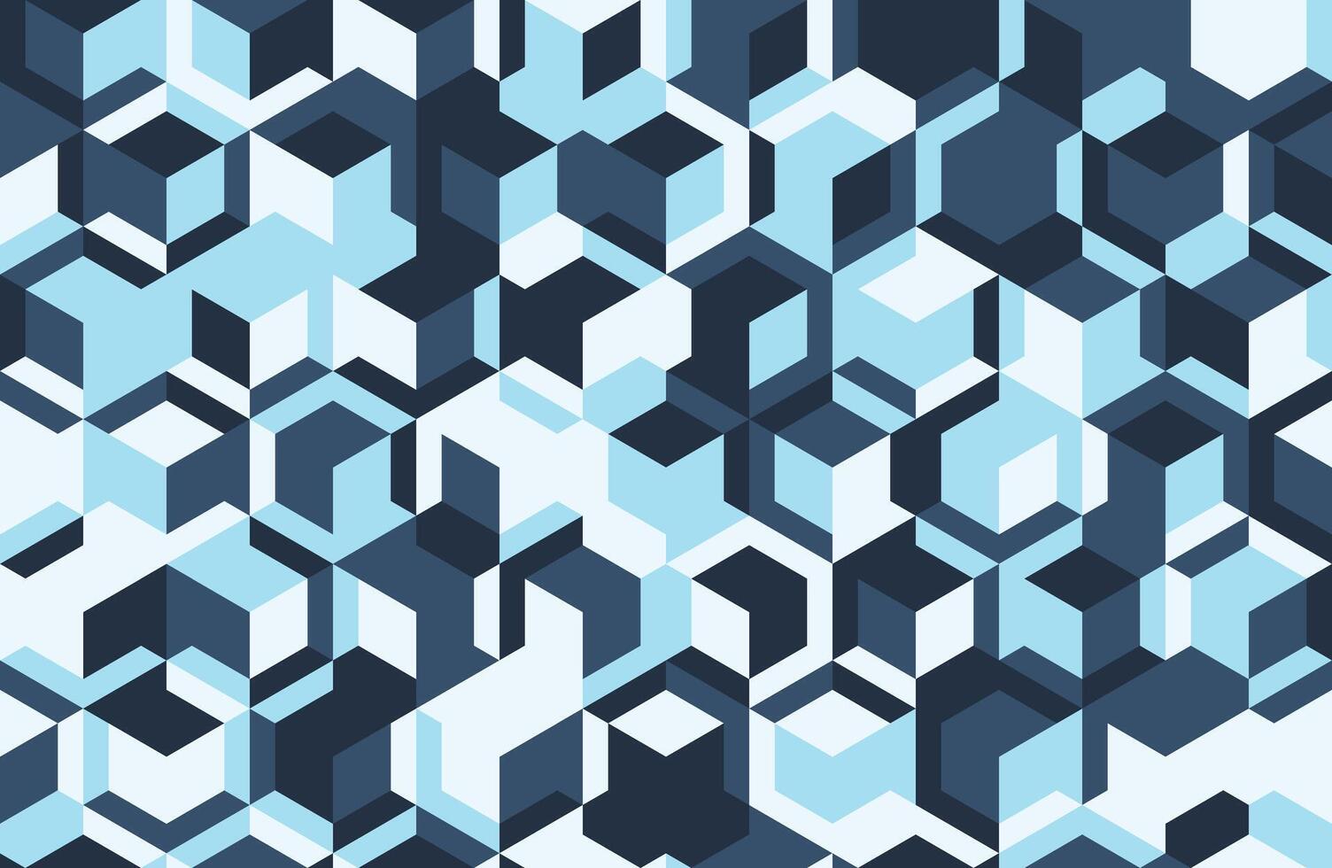 Abstract geometric pattern featuring interlocking cubes in cool blues and dark grays. Ideal for modern designs, technology concepts, or architectural visualizations. vector