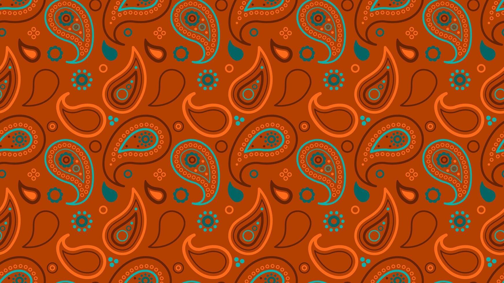 An orange and turquoise paisley pattern vector
