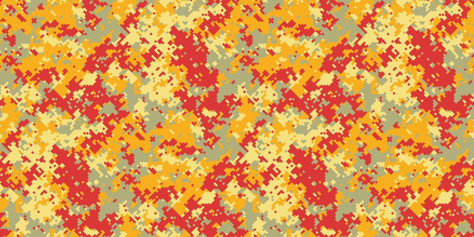 Abstract digital camouflage pattern in vibrant red, gold, and beige. Perfect for fashion, textile design, or as a bold background. This seamless texture evokes energy and dynamism. vector
