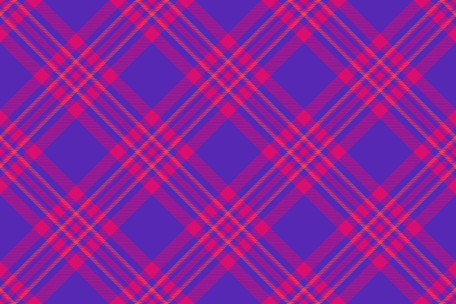 Vibrant diagonal plaid pattern in bold pink and purple hues. Perfect for textile design, fashion, websites, or any project needing a dynamic, geometric background. vector