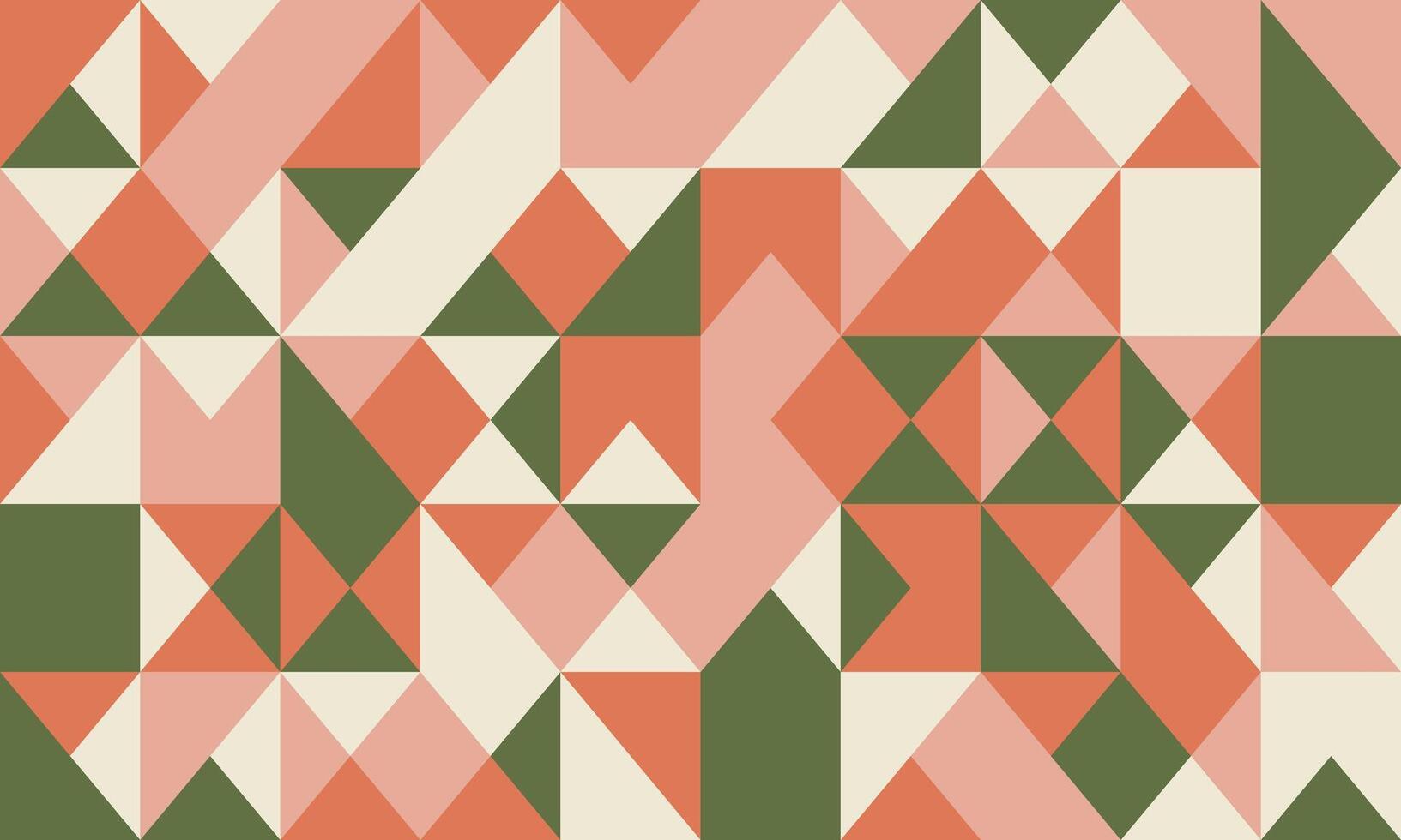 Abstract geometric seamless pattern. Muted coral, pink, and olive green triangles create a modern, minimalist design perfect for backgrounds, textiles, or web design. vector