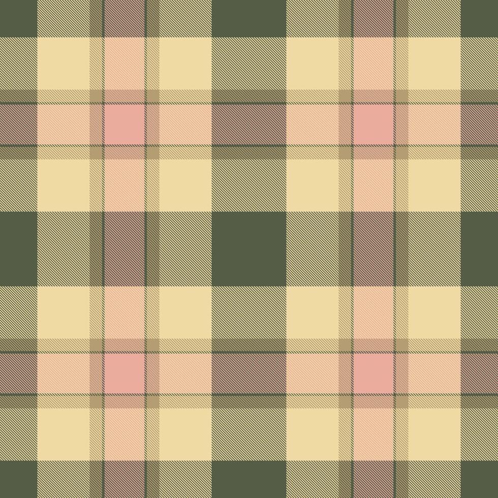 Slim texture tartan textile, apparel plaid background seamless. Sixties fabric pattern check in amber and pastel colors. vector