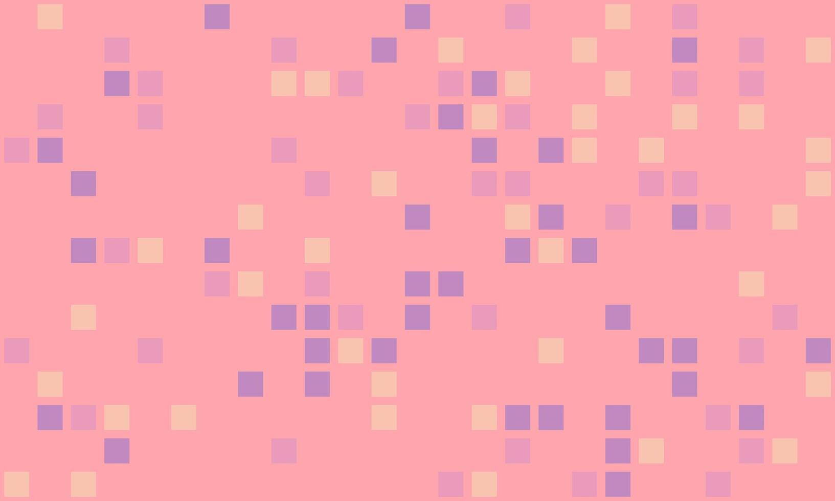 Abstract pastel pink background with scattered small squares in varying shades of purple and peach. vector
