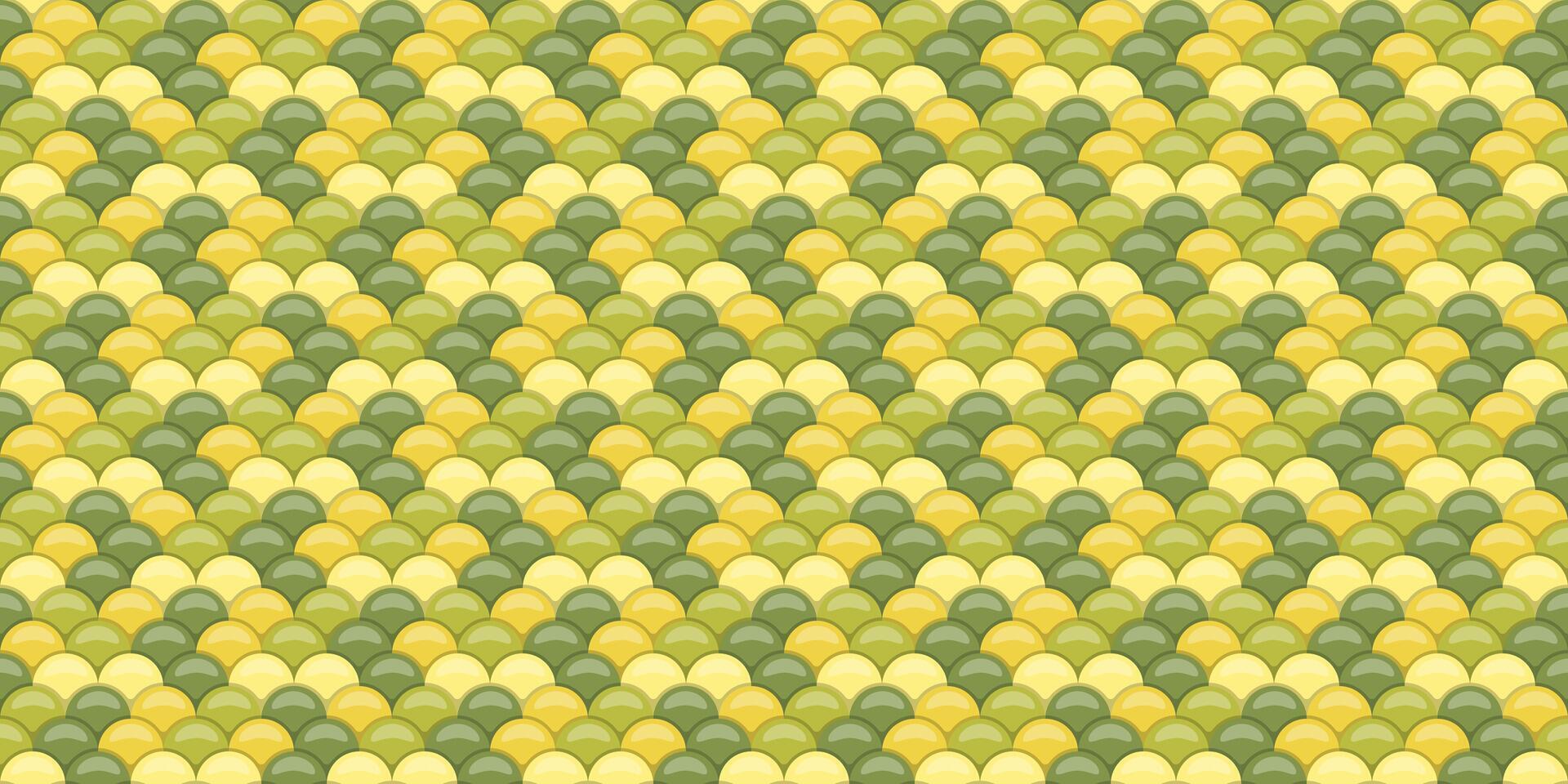 Abstract seamless pattern of overlapping pastel yellow and green semicircles, creating a scaly, textured effect. Ideal for backgrounds, textile designs, or decorative elements. vector