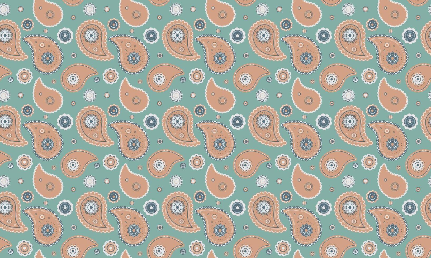 A pattern with orange and blue paisley vector