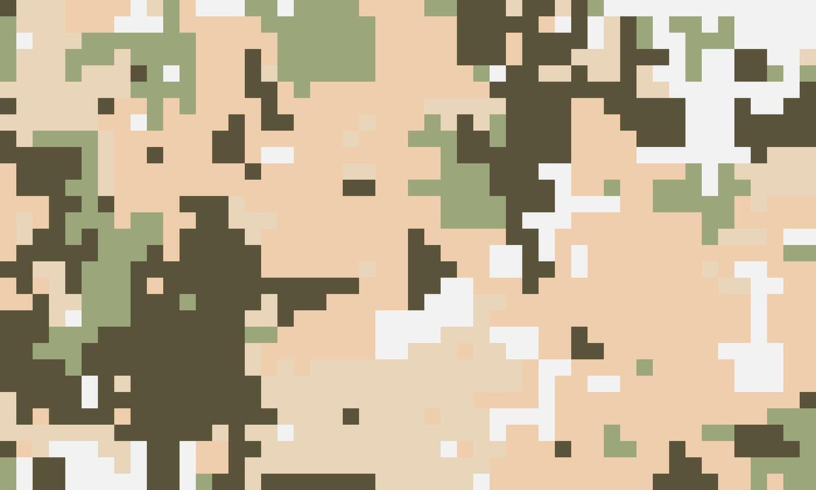 Abstract digital camouflage pattern in beige, green, and brown pixel art. Perfect for backgrounds, textures, or fashion designs, evoking themes of concealment, protection, and modern warfare. vector
