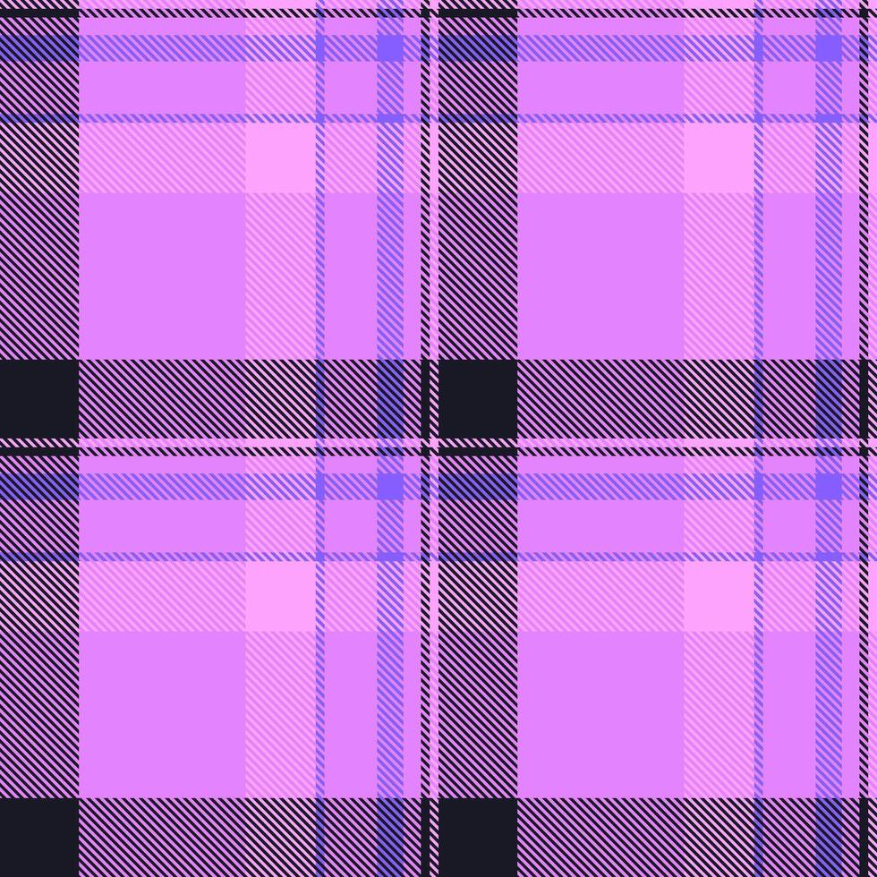 Vibrant purple and black plaid pattern. Perfect for fashion, textile, and web design projects. This seamless texture offers a stylish, modern aesthetic with a touch of classic charm. vector