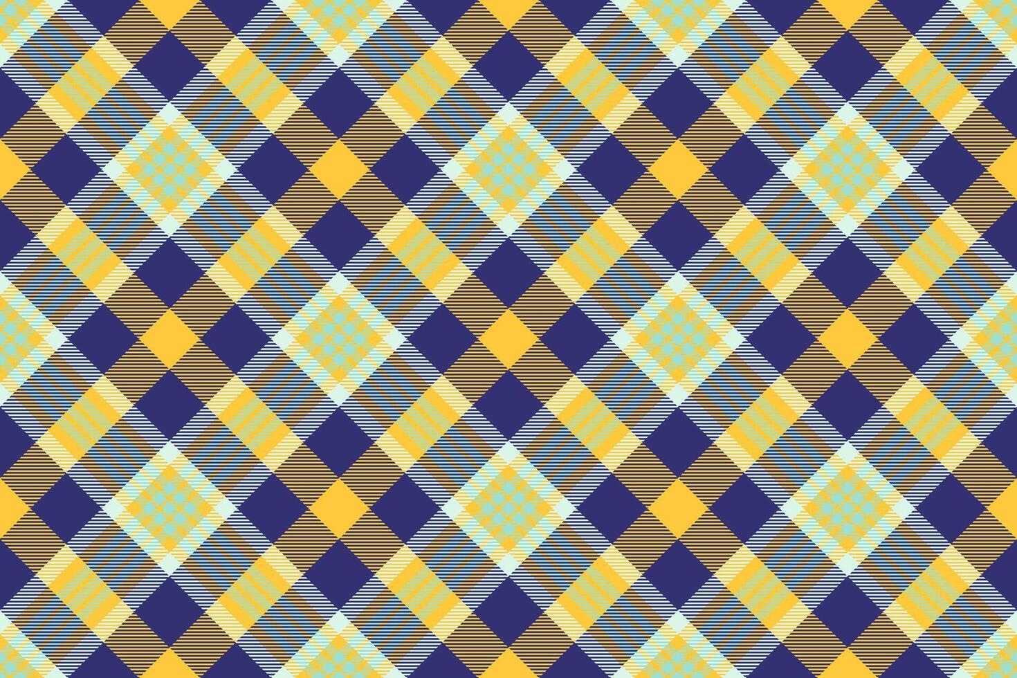 Vibrant diagonal plaid pattern in yellow, blue, and gray. Perfect for textile design, website backgrounds, or stylish print projects. vector