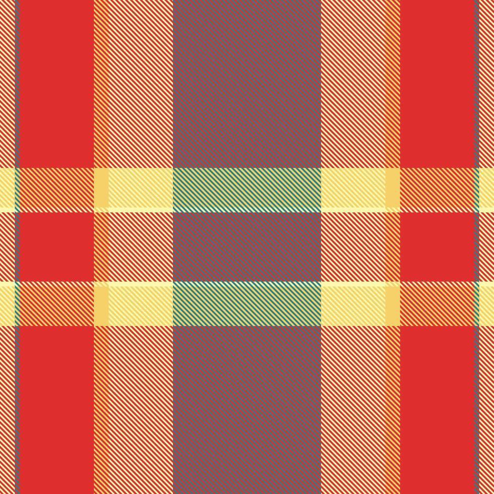 Youth texture textile check, quality tartan plaid. Yuletide pattern fabric seamless background in red and yellow colors. vector