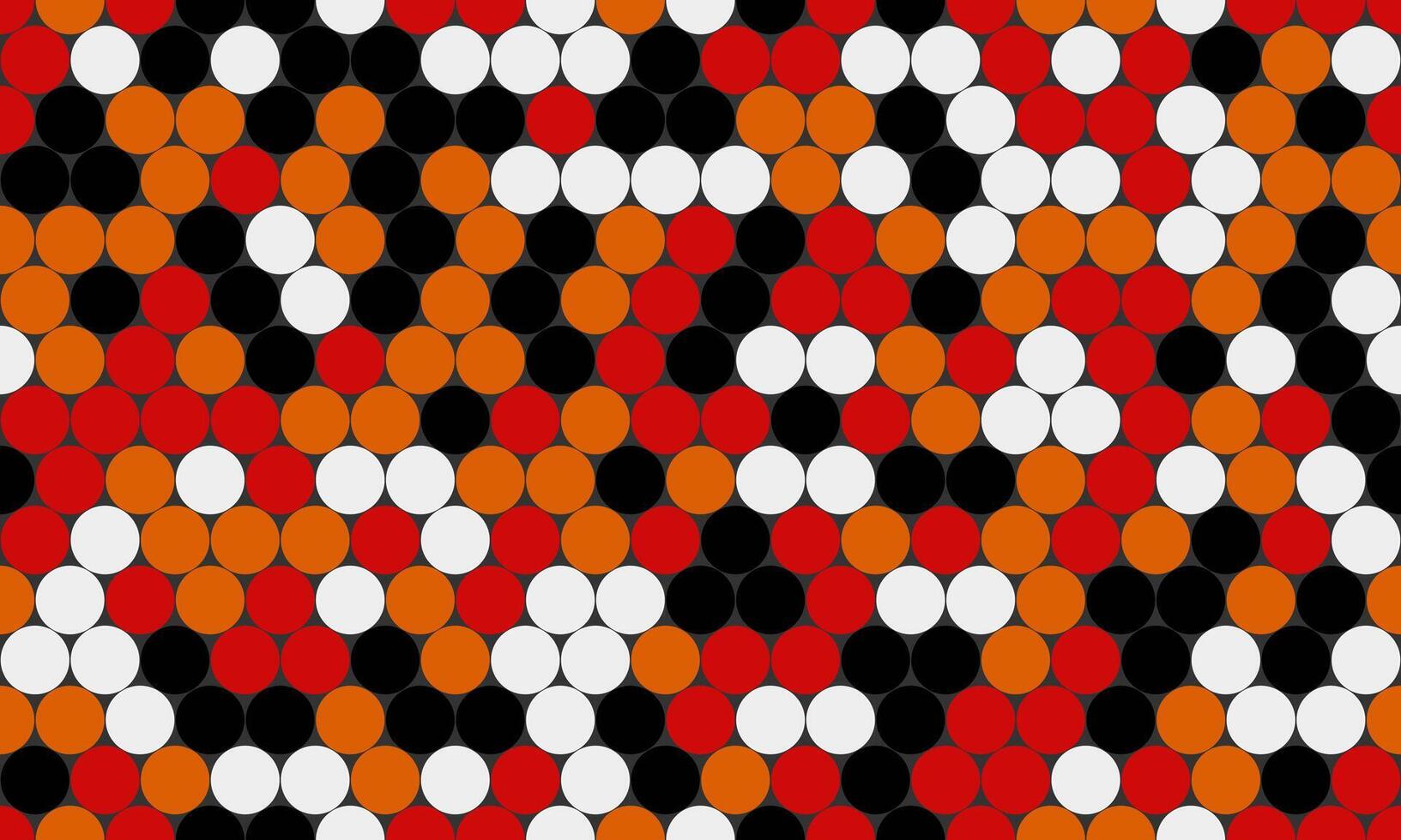 Abstract vibrant red, white, black, and orange circle pattern. A dynamic, visually striking design perfect for backgrounds, textiles, or website elements. vector