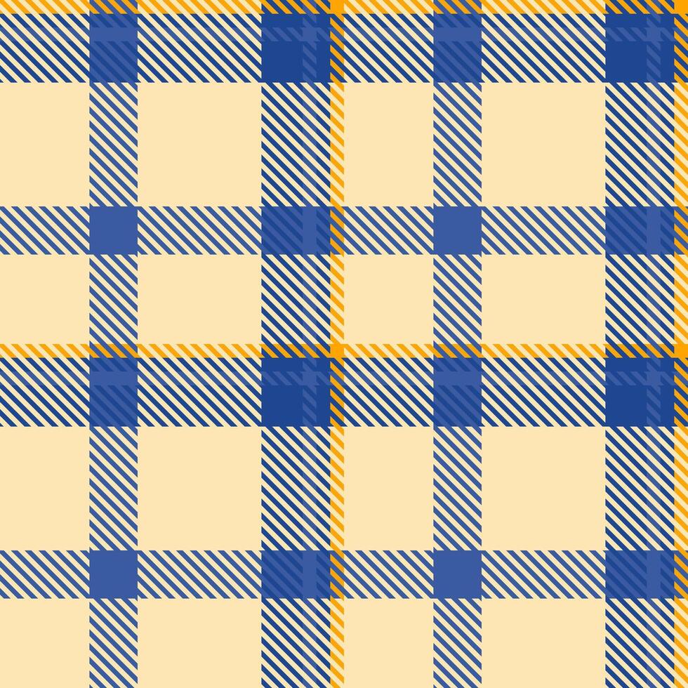 Vibrant plaid pattern in blue, yellow, and cream. Perfect for textile design, website backgrounds, or fashion projects. This cheerful, geometric design evokes feelings of warmth and style. vector