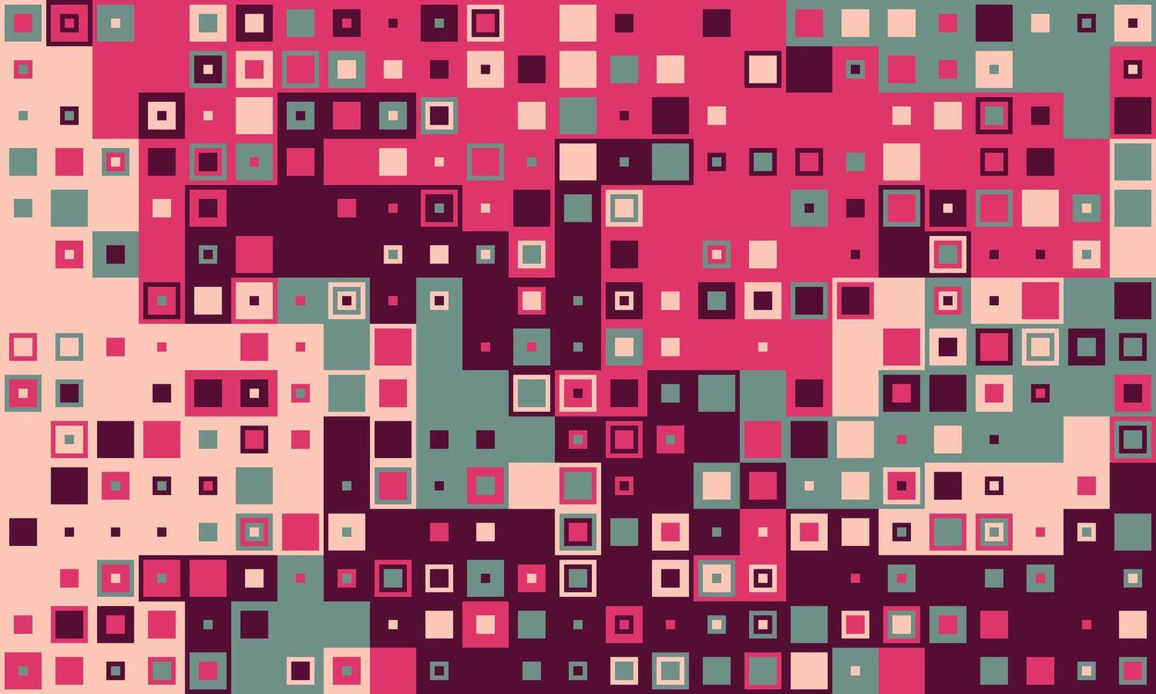 Abstract geometric background featuring a vibrant mosaic of squares in varying shades of pink, maroon, beige, and teal. Perfect for modern design projects, presentations, or website backgrounds. vector
