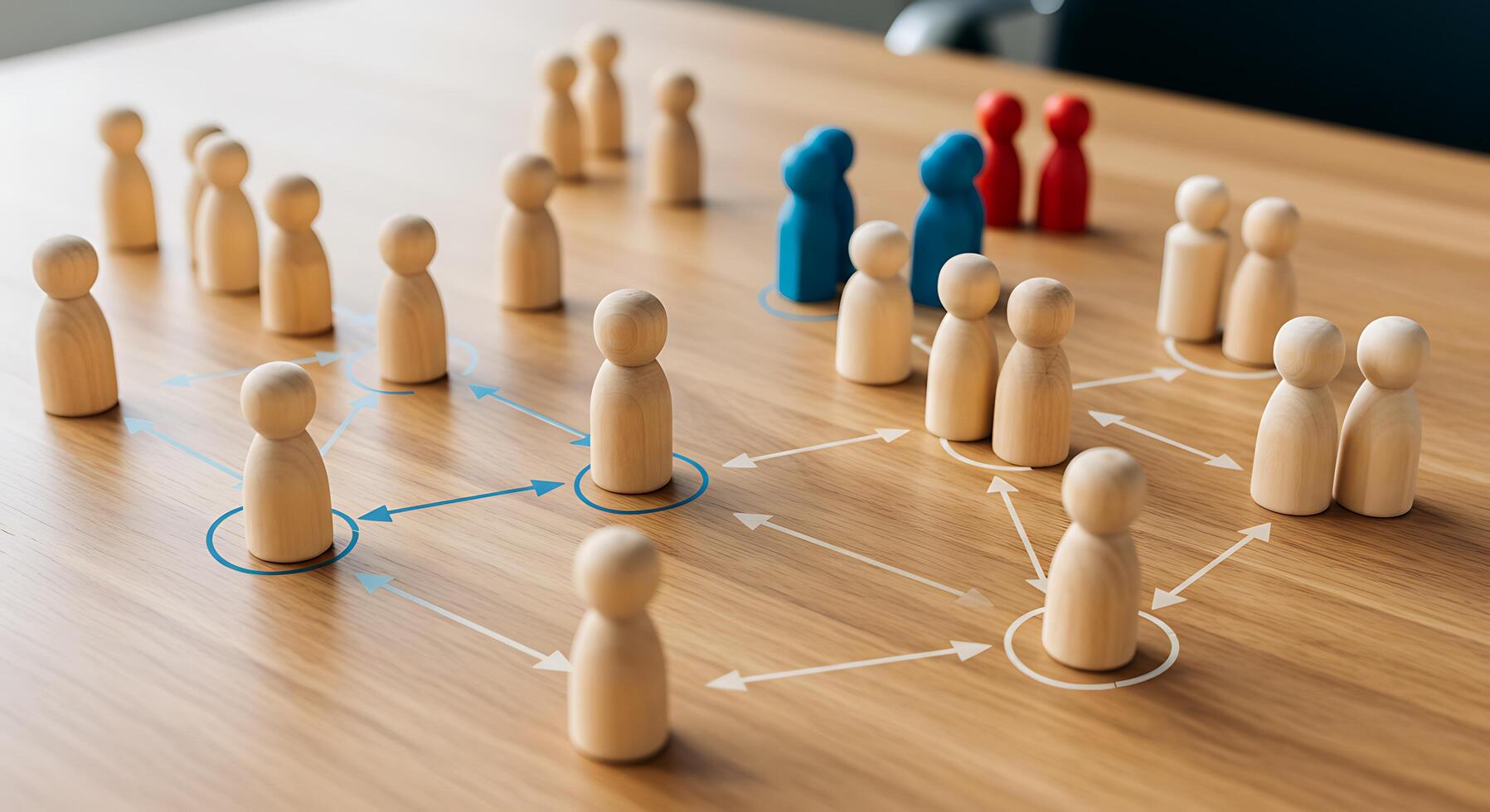 Wooden Figures Illustrating Teamwork, Connection, and Communicat photo