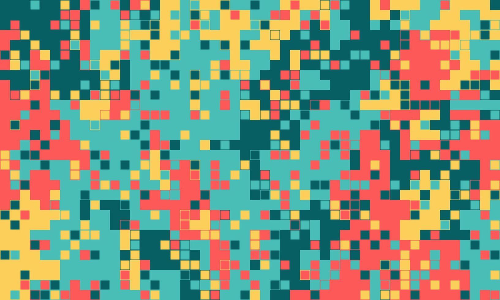 Vibrant abstract pixel art background. A dynamic mosaic of teal, coral, and gold squares creates a modern, energetic visual. vector